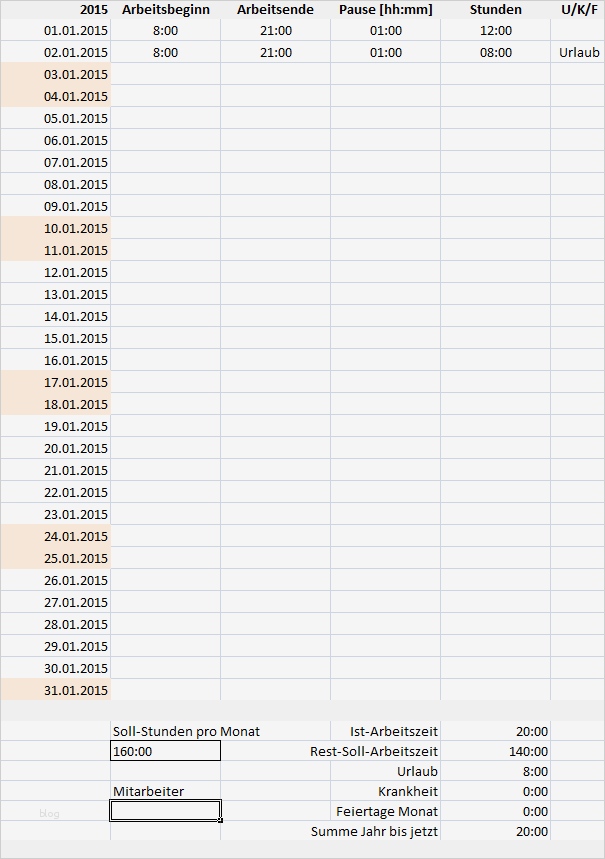 Arbeitsstunden Erfassen Excel Vorlage Süß Arbeitszeit Mit Excel Erfassen Unabhängig Vom Jahr
