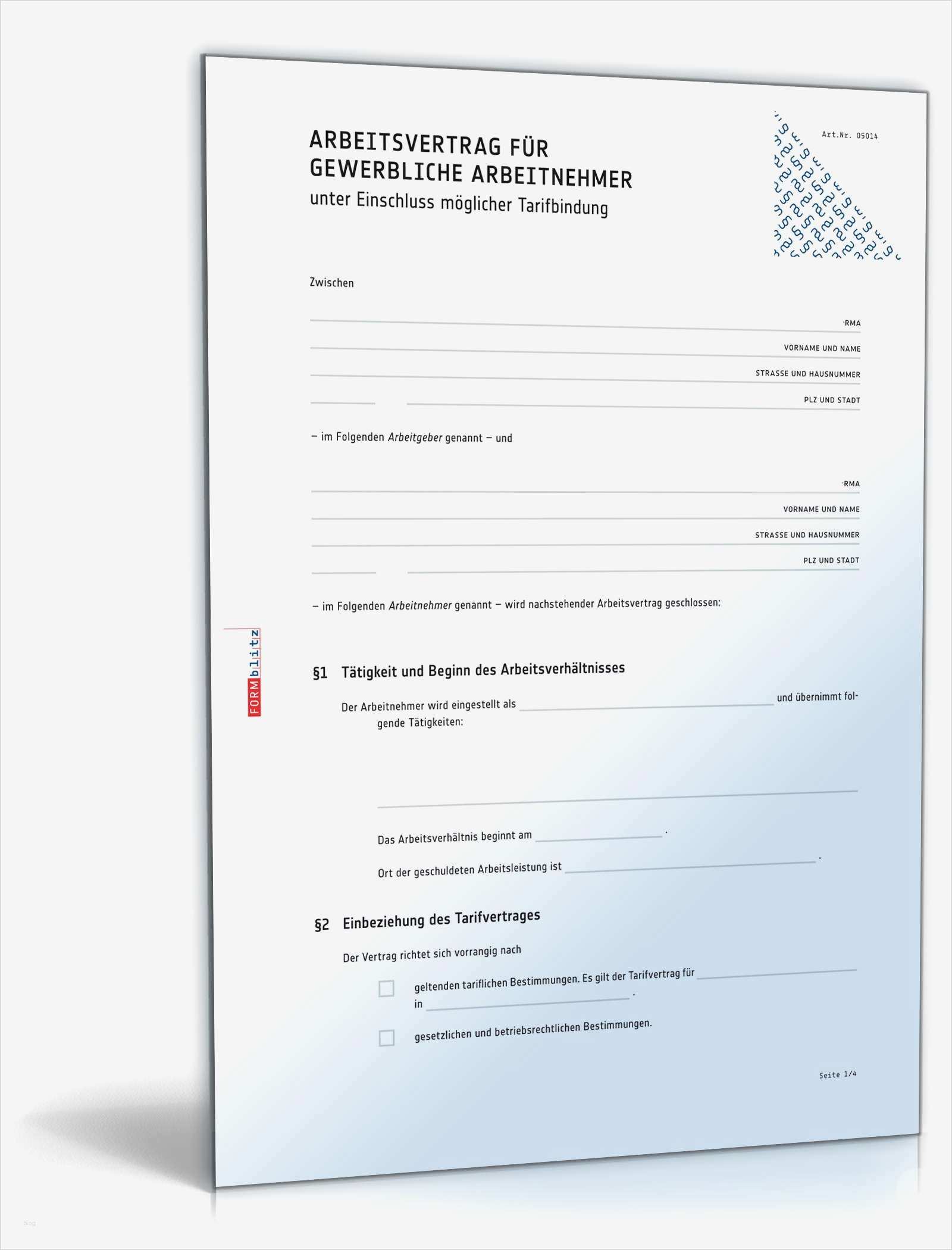 Arbeitsvertrag gewerbliche Arbeitnehmer Vorlage Tarifbindung