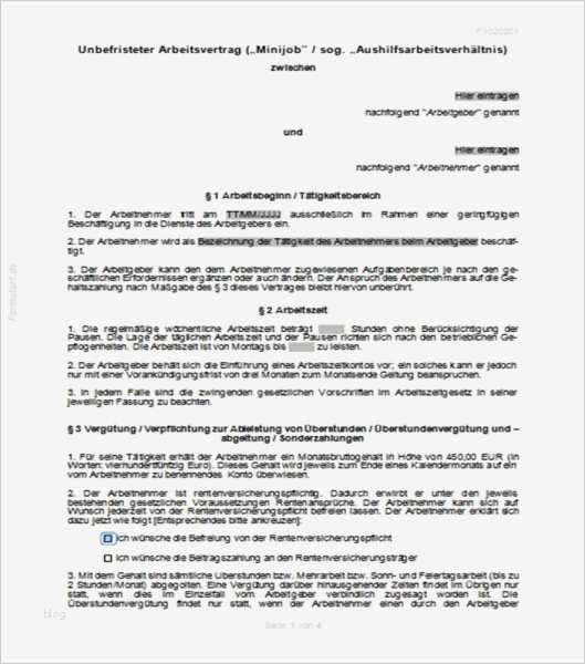 Arbeitsvertrag Minijob Vorlage Kostenlos Hübsch Minijob 450 Euro Unbefristet Arbeitsverträge