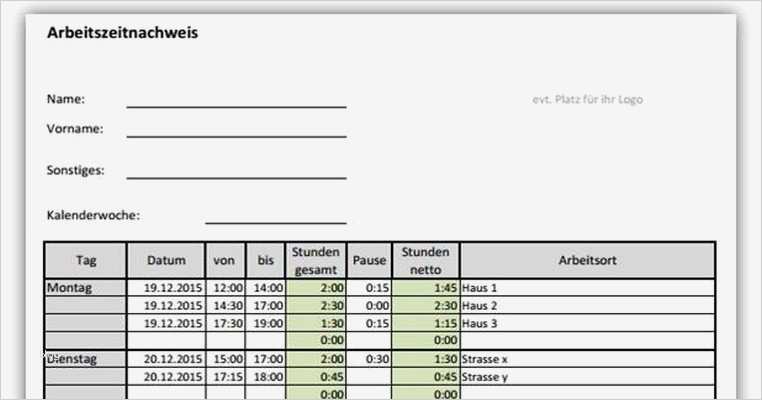 Arbeitszeitnachweis Download