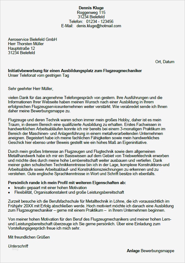 Ausbildung Bewerbung Vorlagen Angenehm Bewerbung Flugzeugmechaniker Ausbildung sofort Download