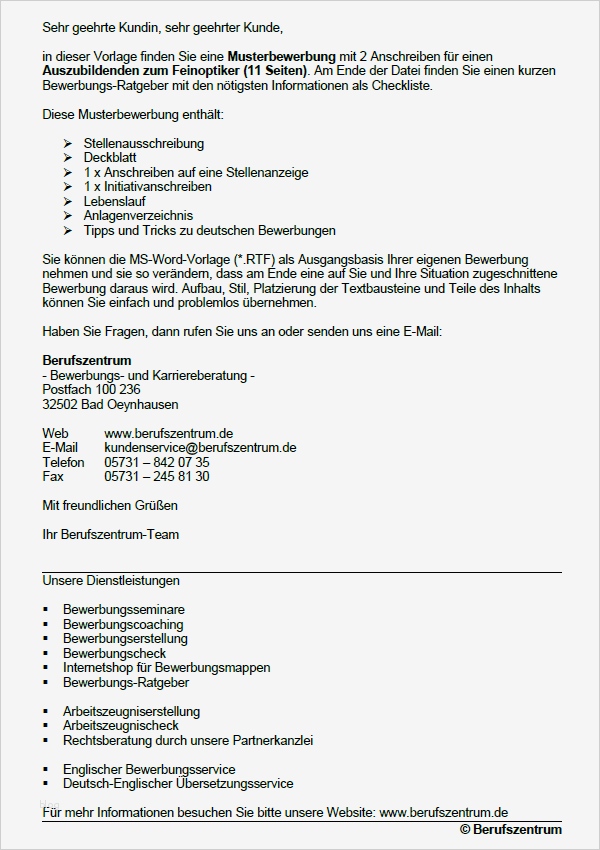 Ausbildung Bewerbung Vorlagen Best Of Bewerbung Augenoptiker Ausbildung sofort Download