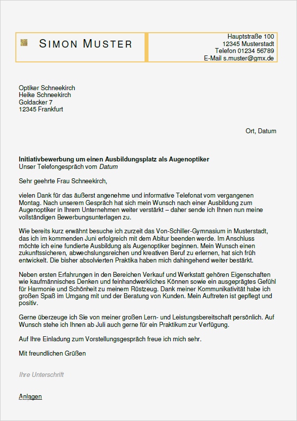 Ausbildung Bewerbung Vorlagen Erstaunlich Bewerbung Augenoptiker Ausbildung sofort Download