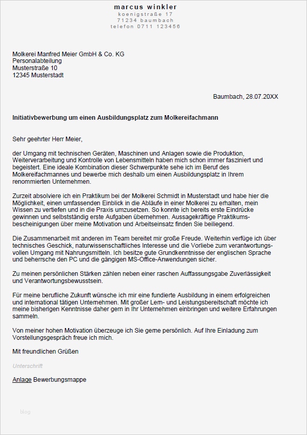 Ausbildung Bewerbung Vorlagen Fabelhaft Bewerbung Molkereifachmann Frau Ausbildung sofort