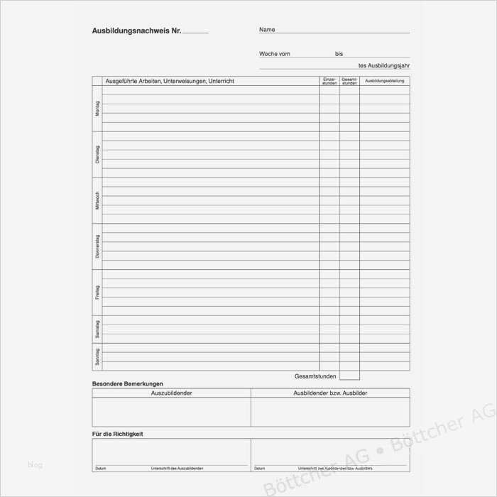Ausbildungsnachweis Vorlage Pdf Schön Ausbildungsnachweis Brunnen A4 Für Täglich Böttcher Ag
