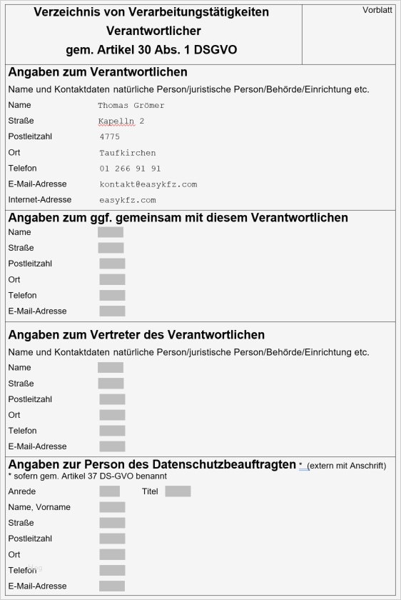 Auskunft Personenbezogene Daten Vorlage Erstaunlich Verarbeitungsverzeichnis Für Werkstätten Dsgvo Easykfz