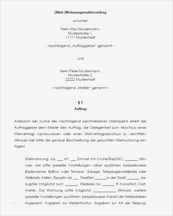 Auszugsbestätigung Mieter Vorlage Fabelhaft Maklervereinbarung Wohnungsmietvertrag Mieter Vorlage