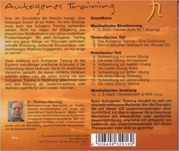 Autogenes Training Vorlage Hübsch Autogenes Training Grundkurs Von Dr Thomas Henning Cd
