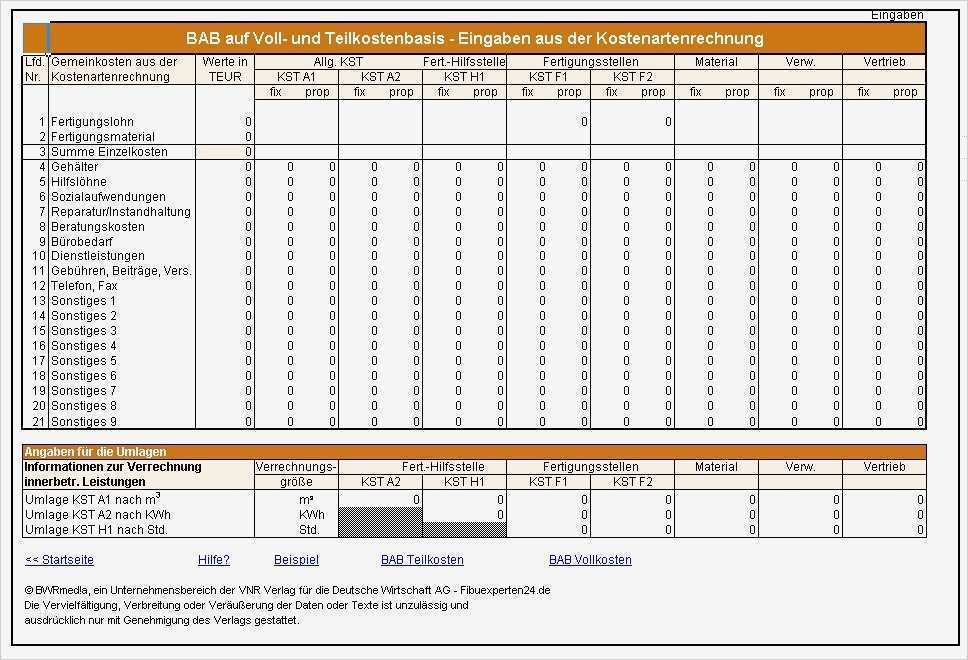 Bab Excel Vorlage Angenehm Bab Auf Voll Und Teilkostenbasis Excel Vorlagen Shop