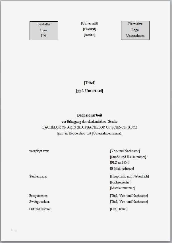 Bachelor thesis Vorlage Neu Deckblatt Gestalten