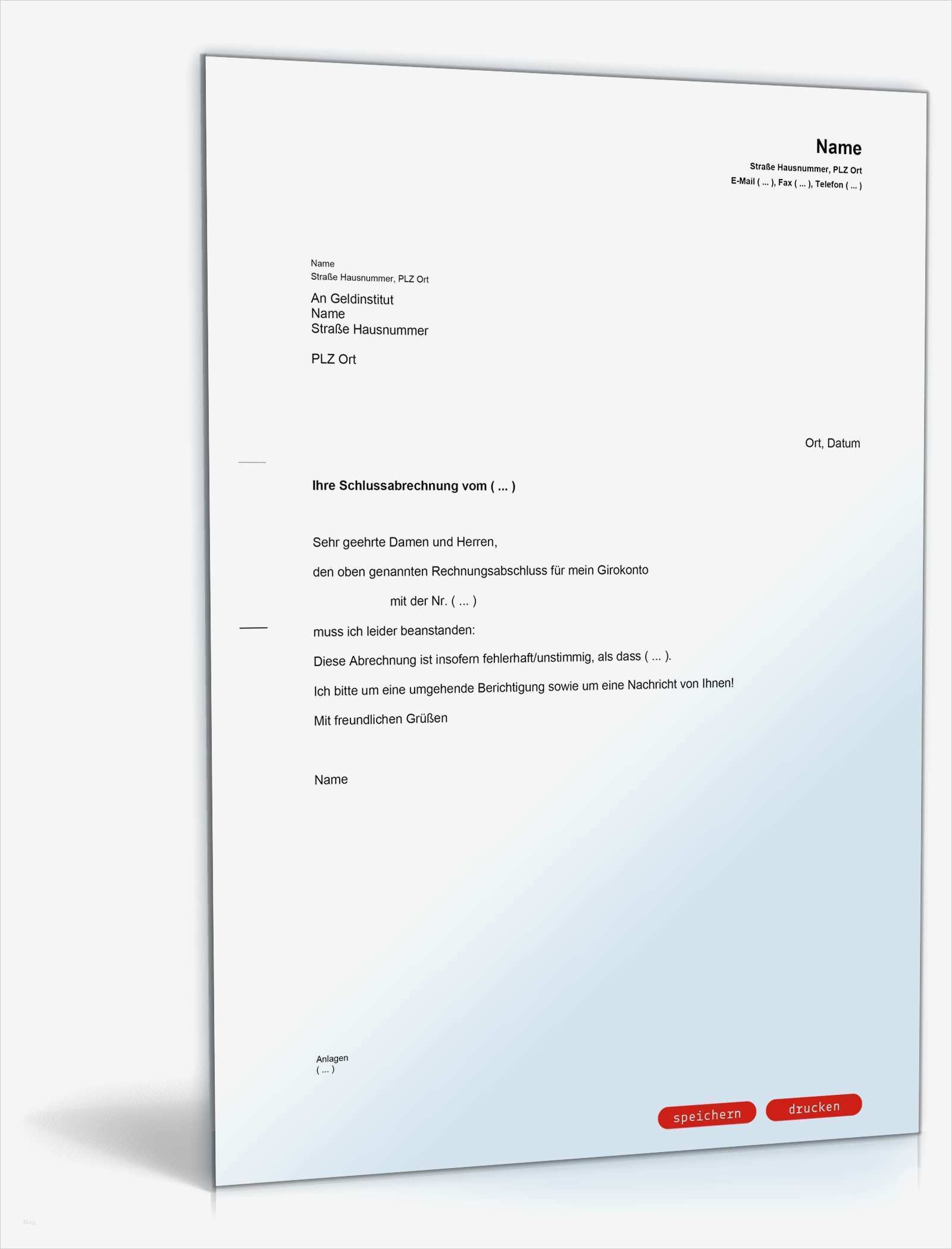 Bankkonto ändern Vorlage Schön Beanstandung Rechnungsabschluss Für Bankkonto Muster