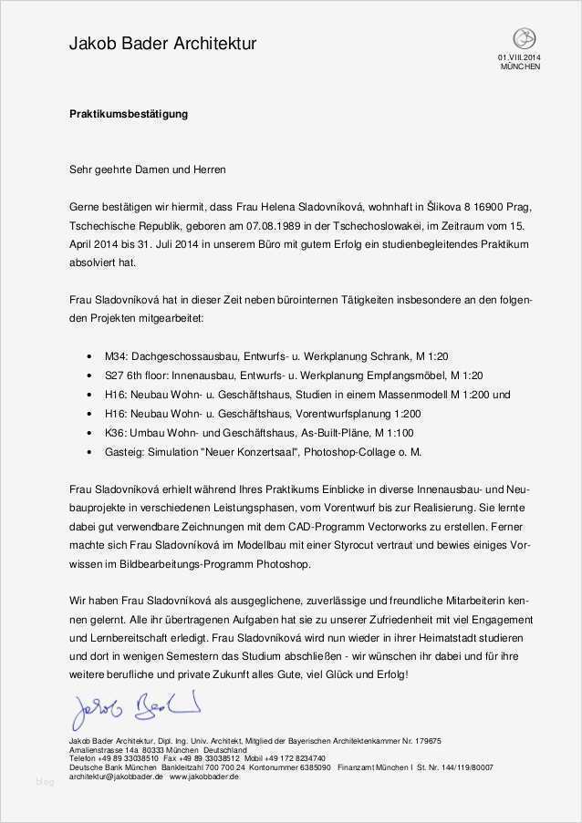 Bautenstandsbericht Architekt Vorlage Angenehm Praktikumsbescheinigung Helena Sladovnková