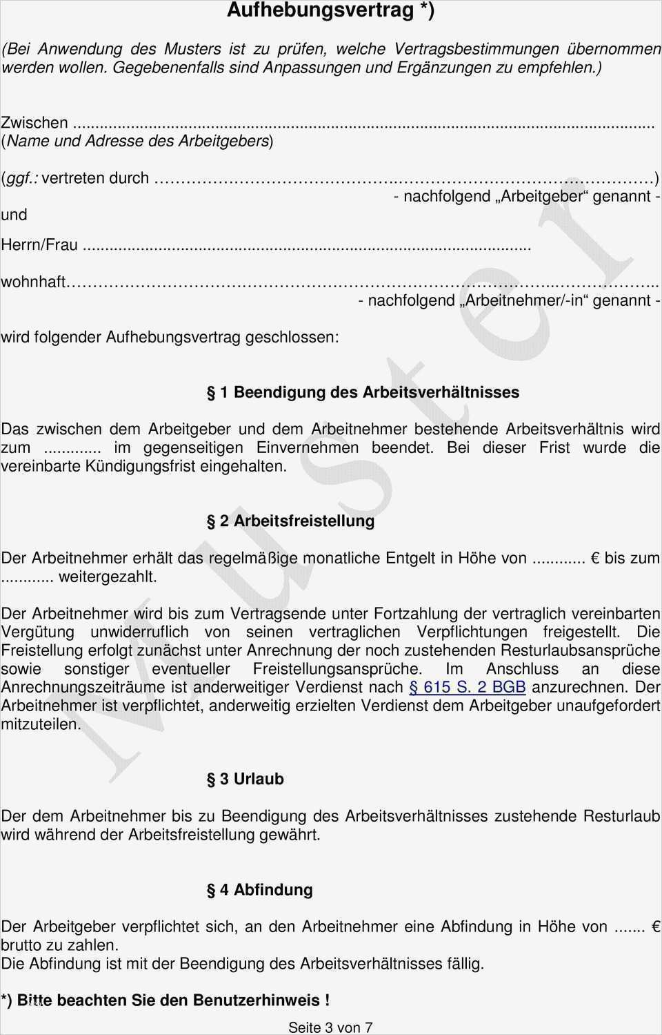 Beendigung Arbeitsverhältnis Vorlage Fabelhaft Muster Eines Aufhebungsvertrages Stand 1 Januar Seite