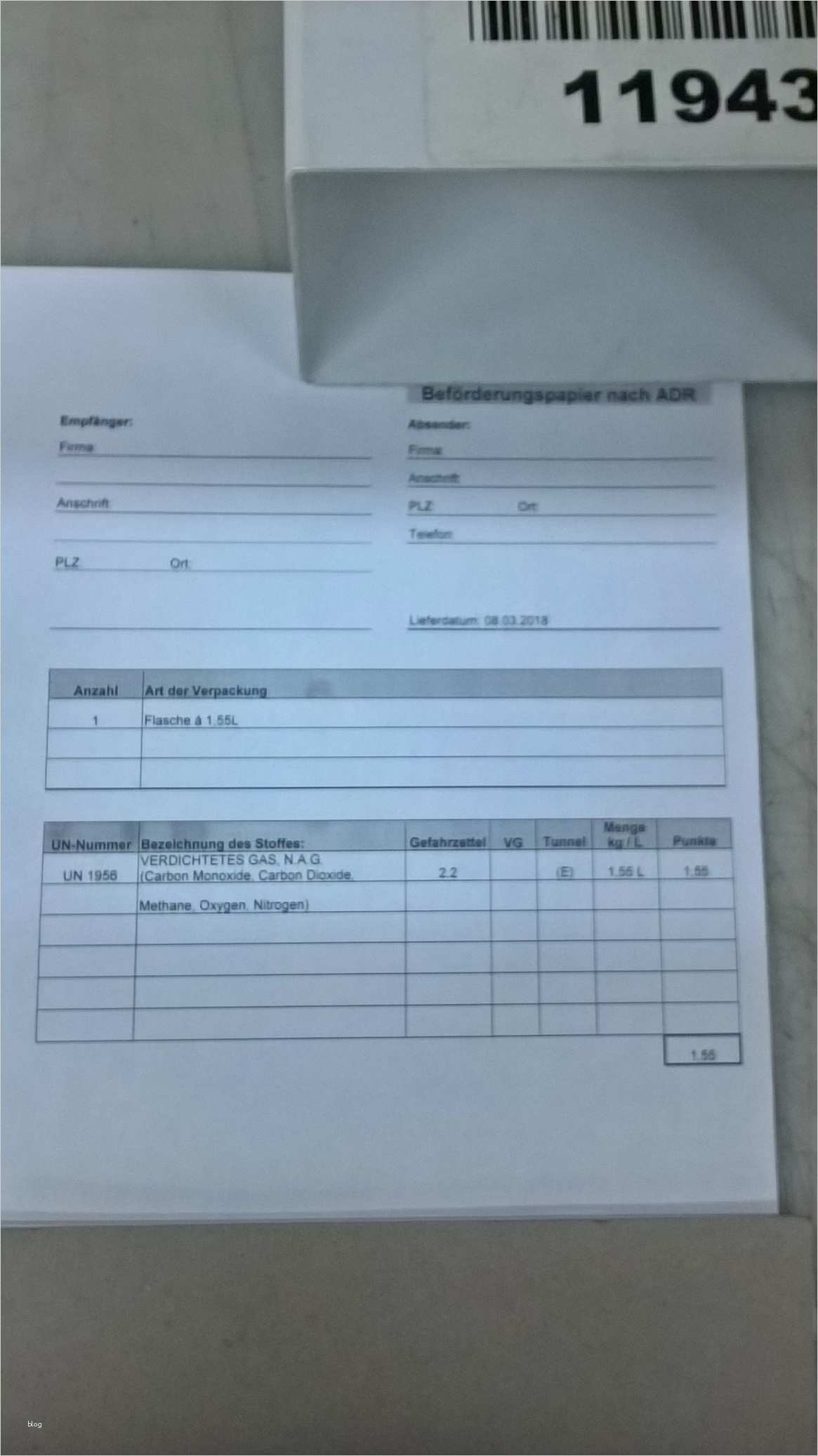 Beförderungspapier Adr Vorlage Download Einzigartig Beförderungspapiere