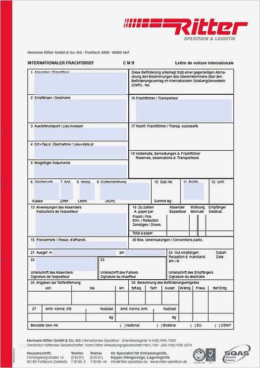 Beförderungspapier Adr Vorlage Download Luxus El Cmr Delivery Note Template A Delivery Note Designs