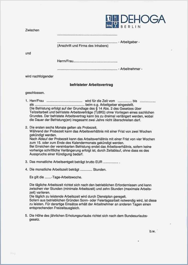 Befristeter Arbeitsvertrag Vorlage Luxus Dehoga Shop