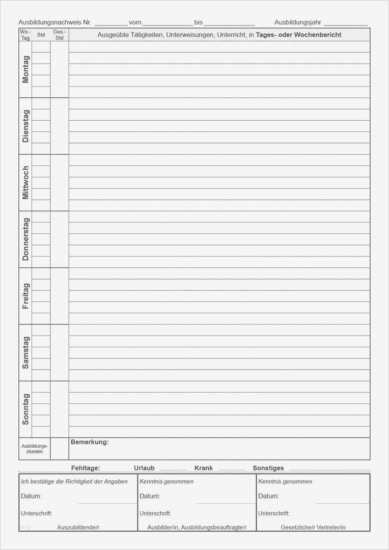 Berichtsheft Landwirt Vorlagen Wunderbar Berichtsheft Für 7 Tage Woche Gastronomie Seibert