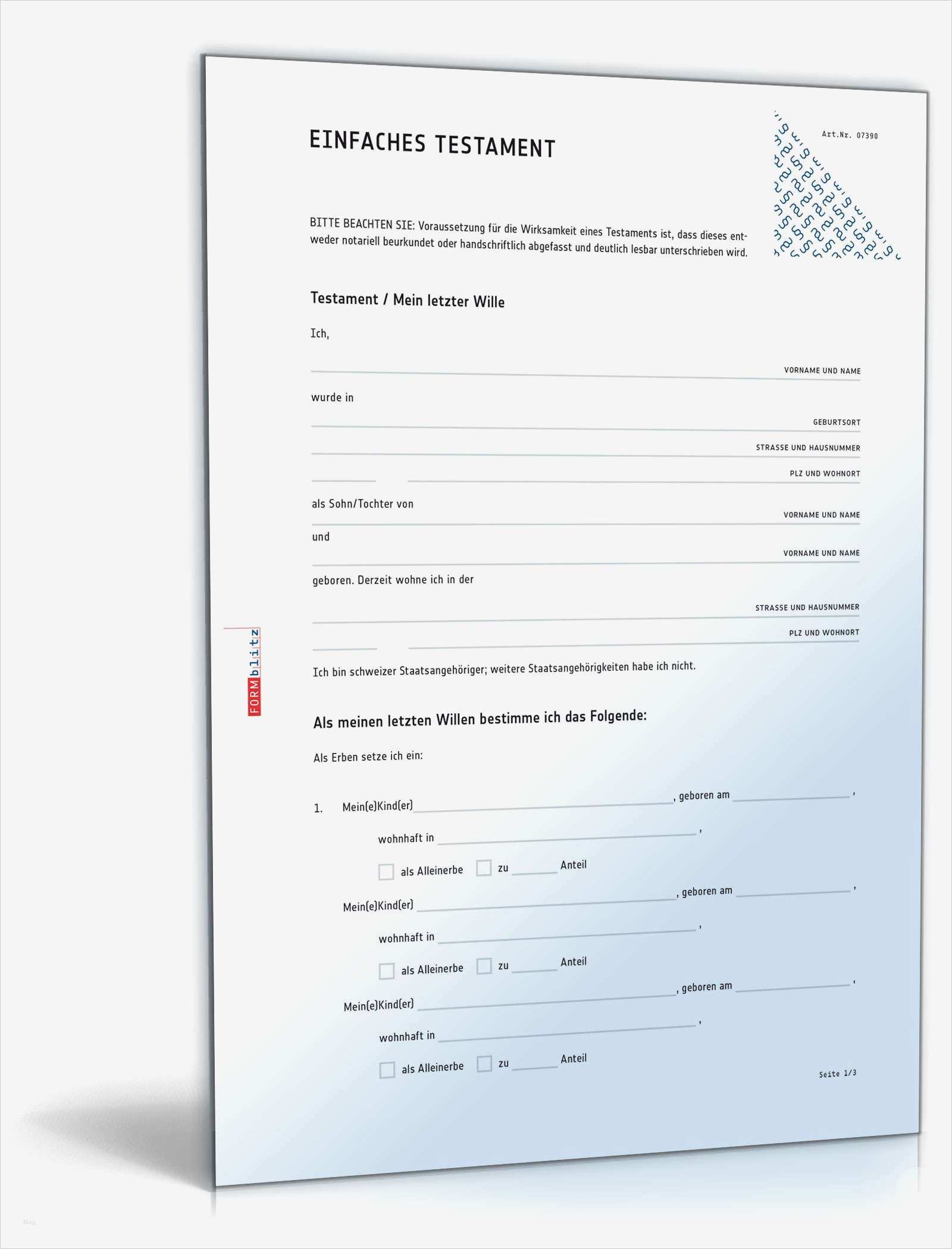 Berliner Testament Vorlage Kinderlos Fabelhaft Einfaches Testament Muster Vorlage Zum Download