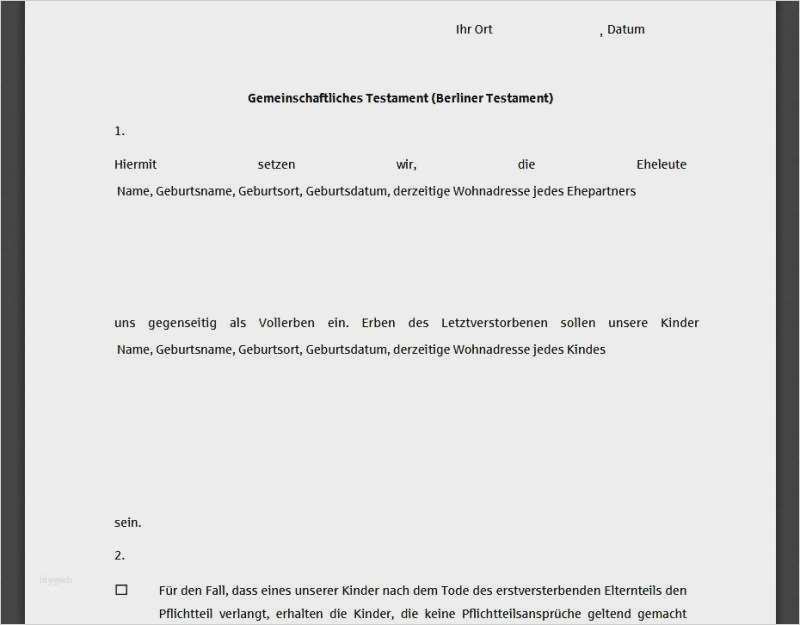 Berliner Testament Vorlage Kinderlos Luxus 50 Schön Vorlage Berliner Testament Foto