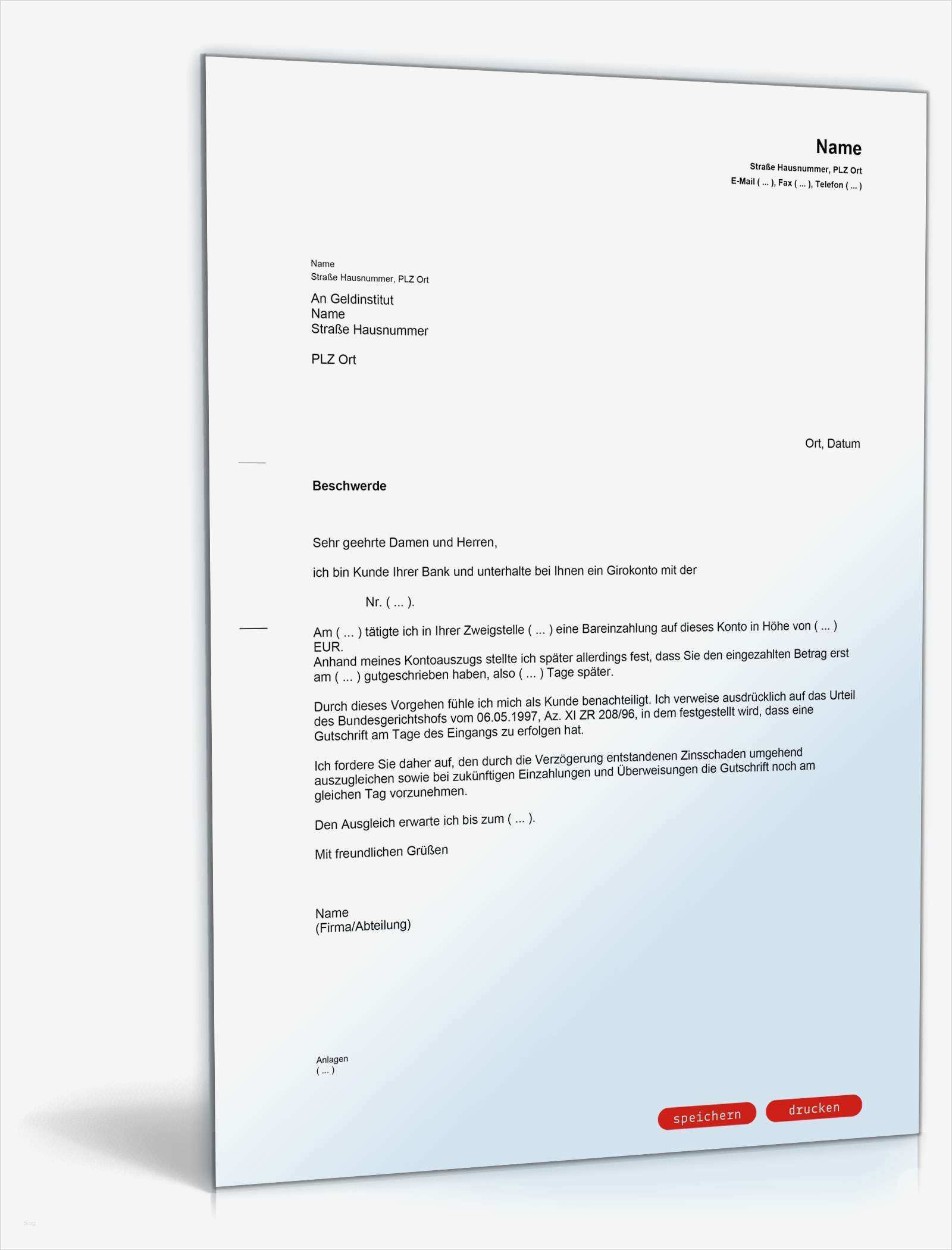 Beschwerde Kindergarten Vorlage Elegant Beschwerde Bei Bank Verspätete Gutschrift Muster