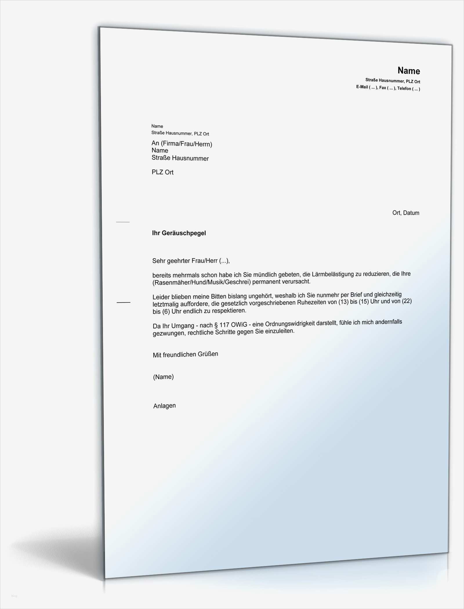 Beschwerde Kindergarten Vorlage Fabelhaft Beschwerde Lärmbelästigung Nachbar