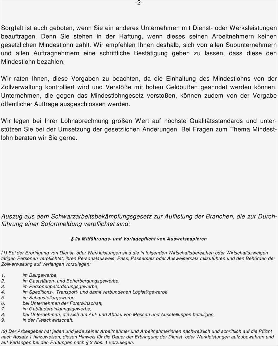 Bestätigung Mindestlohn Baugewerbe Vorlage Erstaunlich K R A U ß & K R O C K E N B E R G E R S T E U E R B E R A