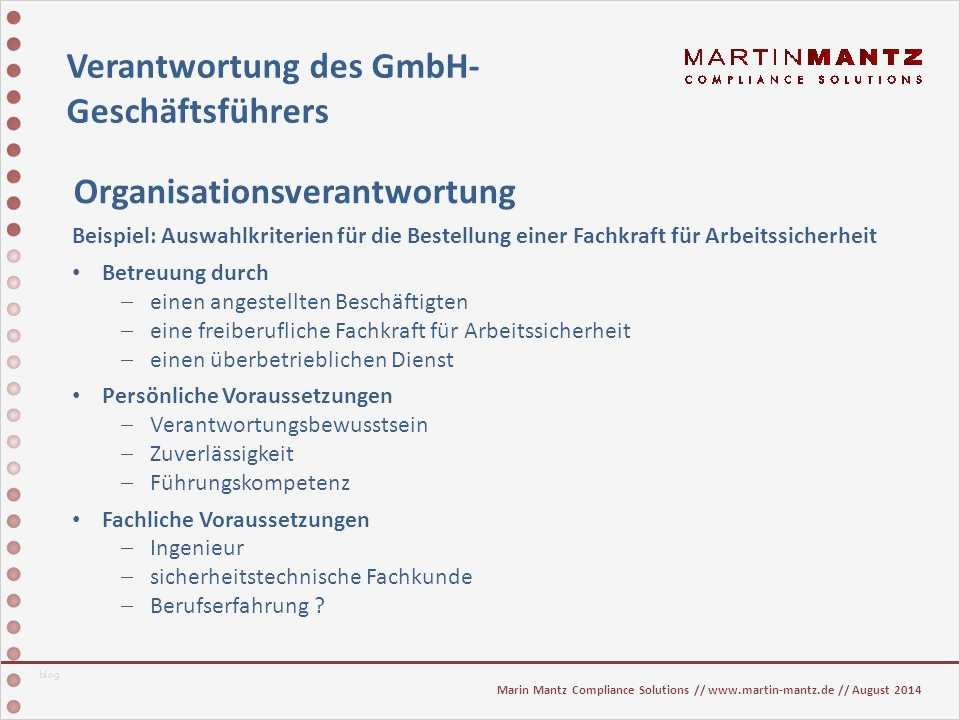 Bestellung Fachkraft Für Arbeitssicherheit Vorlage Hübsch Haftung Des Gmbh GeschÄftsfÜhrers Ppt Video Online