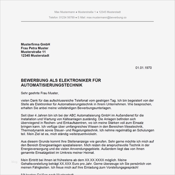 Bewerbung Als Elektriker Vorlage Schön Bewerbung Als Elektroniker Für Automatisierungstechnik