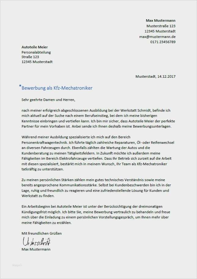 Bewerbung Als Elektriker Vorlage Wunderbar Bewerbungsschreiben Kfz Mechaniker Vorlage Genial