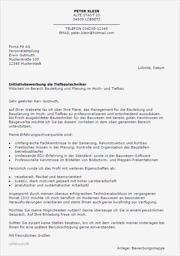Bewerbung Als Fachlagerist Vorlage Best Of Bewerbung Tiefbautechniker Berufseinsteiger sofort