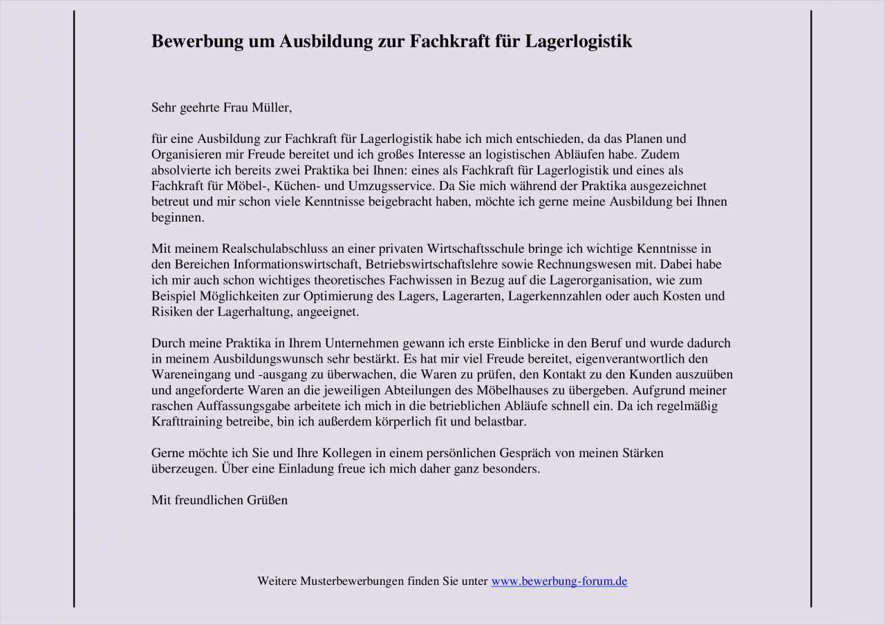 Bewerbung Als Fachlagerist Vorlage Cool Ausbildung Zur Fachkraft Für Lagerlogistik Bewerbungsforum