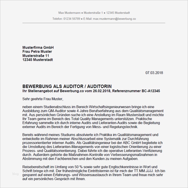 Bewerbung Als Fachlagerist Vorlage Erstaunlich Bewerbung Als Auditor Auditorin Bewerbung