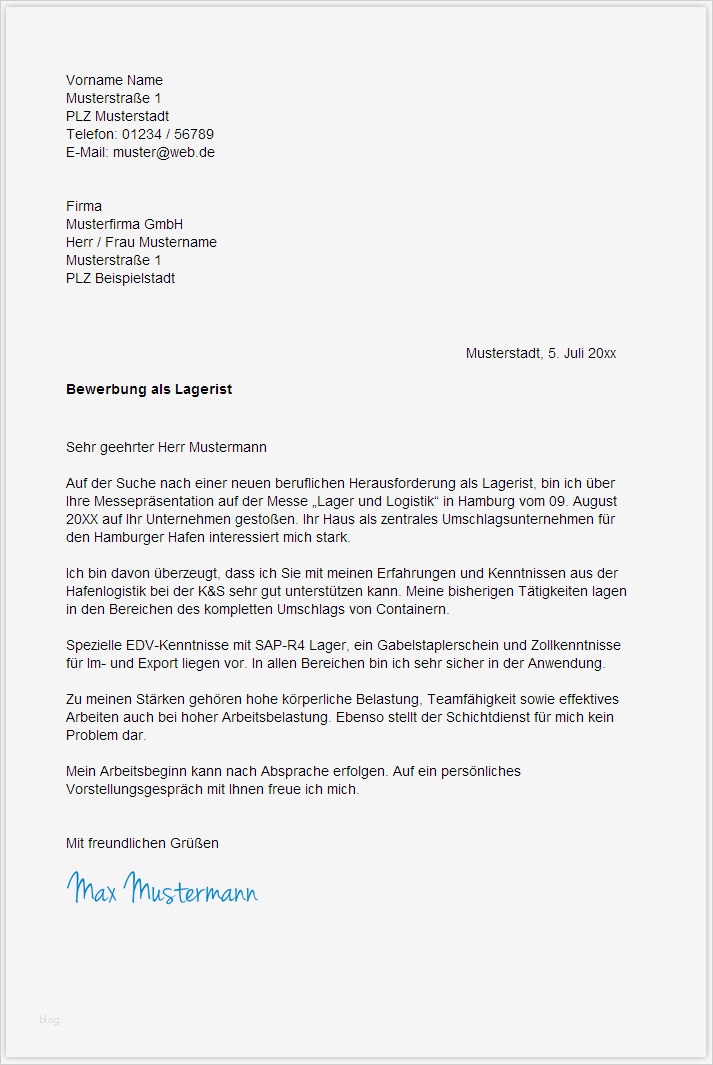 Bewerbung Als Fachlagerist Vorlage Hübsch Bewerbungsschreiben Muster Bewerbungsschreiben Lagerist
