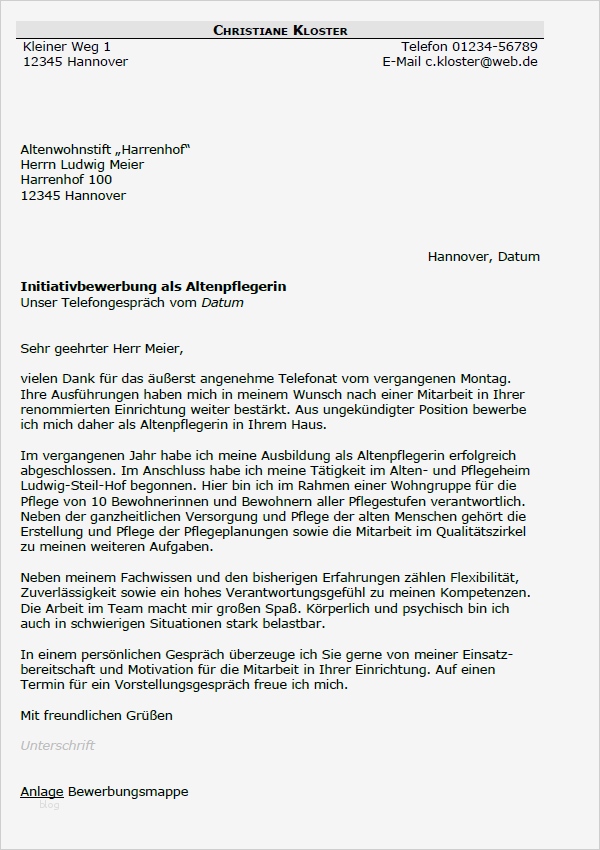 Bewerbung Altenpflegerin Vorlage Gut Bewerbung Altenpfleger Altenpflegerin Berufseinsteiger