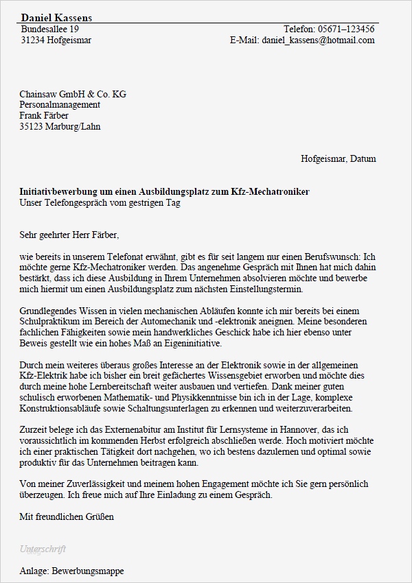 Bewerbung Ausbildung Drogistin Vorlage Beste Bewerbung Mechatroniker In Ausbildung Muster Vorlage