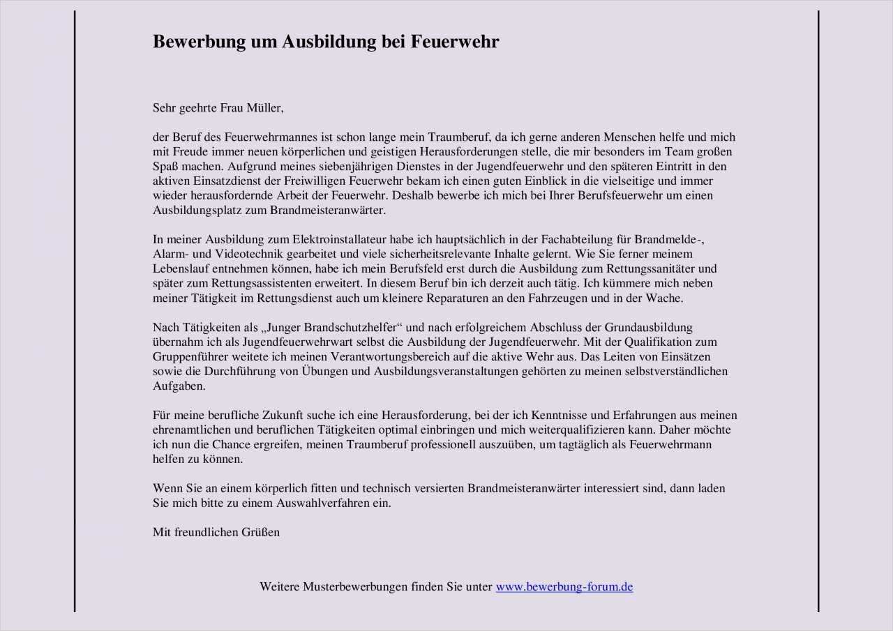 Bewerbung Bundesfreiwilligendienst Vorlage Hübsch Bewerbung Bei Berufsfeuerwehr Muster Für Brandmeister