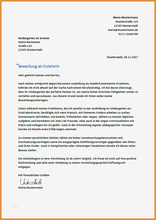 Bewerbung Erzieherin Vorlage Bewundernswert 13 Bewerbung Erzieherin Muster