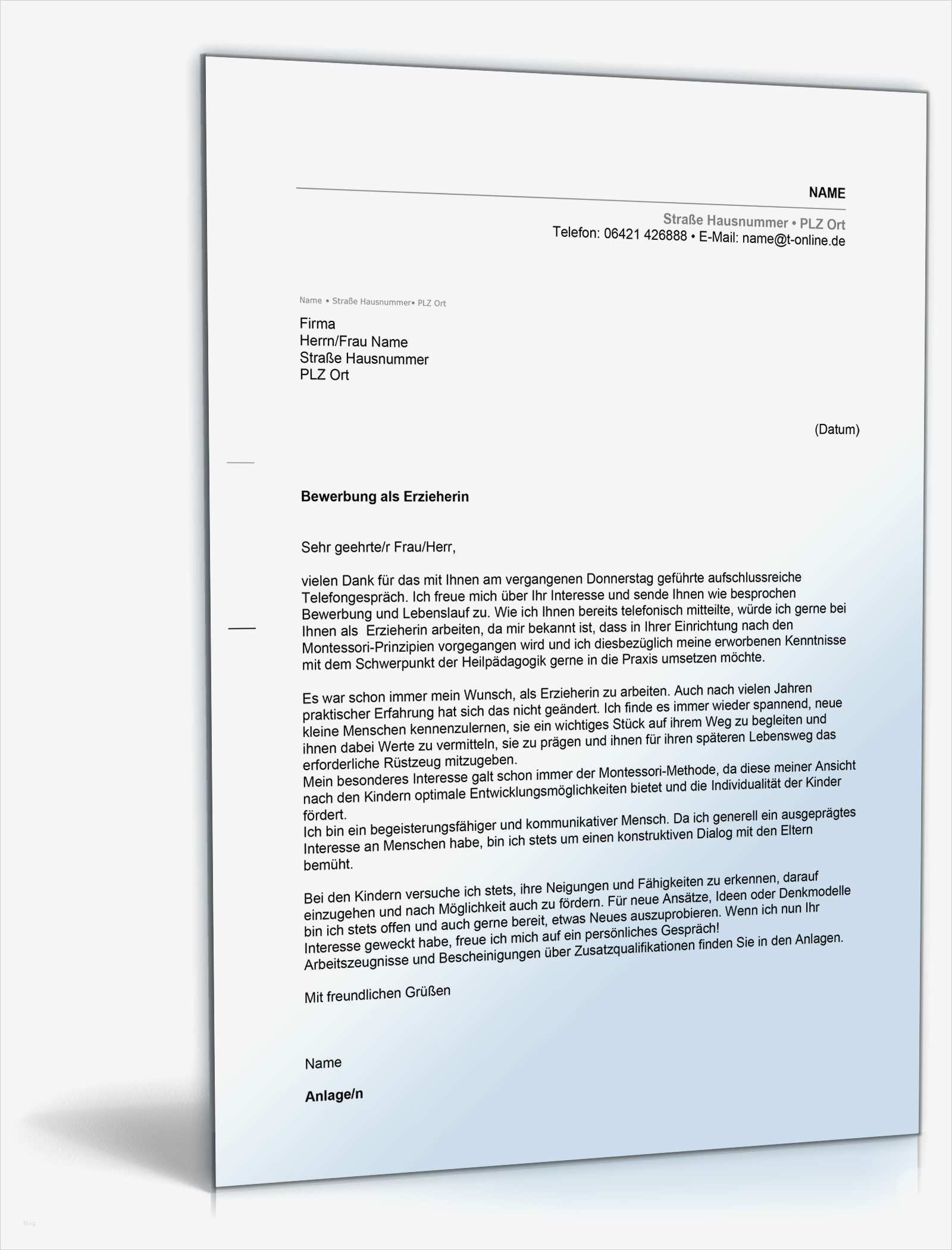 Bewerbung Erzieherin Vorlage Erstaunlich Anschreiben Bewerbung Erzieher Erzieherin • De Bewerbung