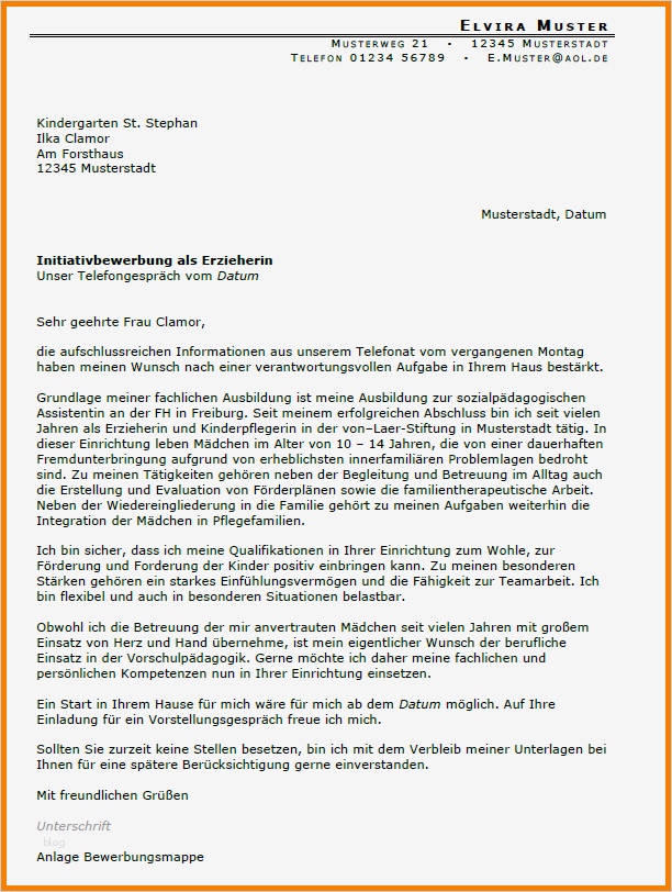 Bewerbung Erzieherin Vorlage Großartig 11 Bewerbung Erzieherin