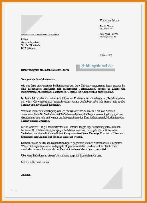 Bewerbung Erzieherin Vorlage Inspiration 12 Kindergarten Bewerbung