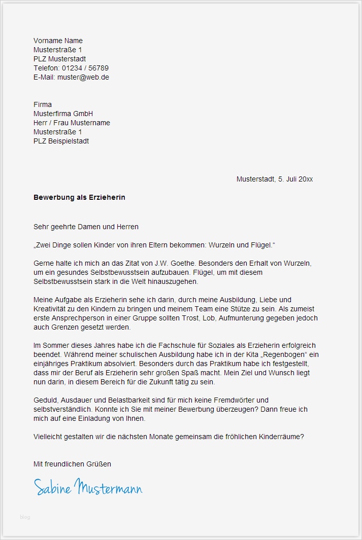 Bewerbung Erzieherin Vorlage Wunderbar Bewerbungsschreiben