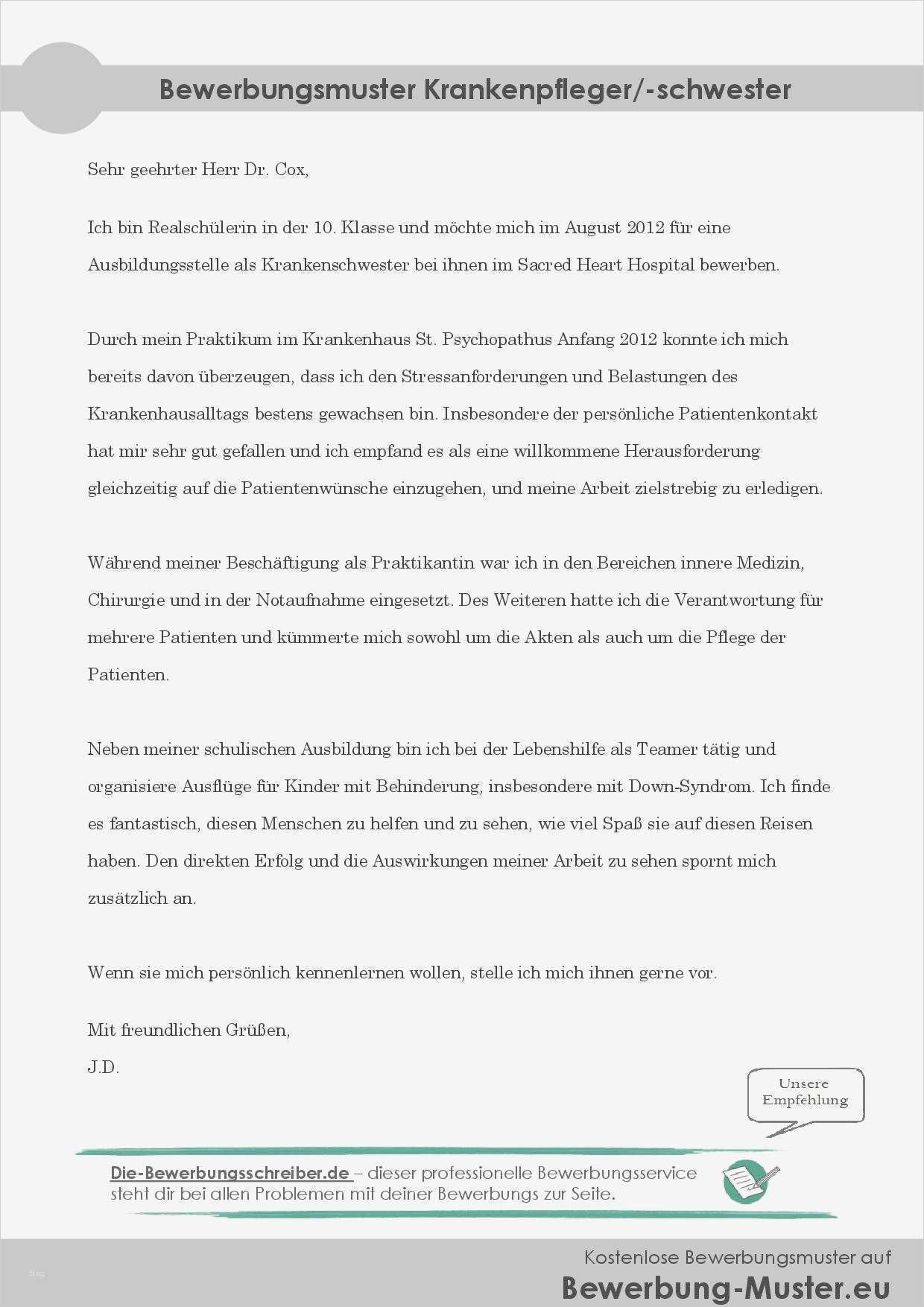 Bewerbung Im öffentlichen Dienst Vorlage Schön Bewerbungsmsuter Krankenschwester Krankenpfleger
