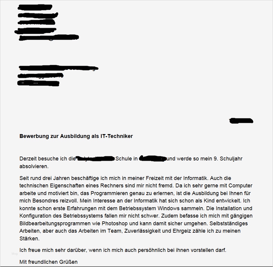 Bewerbung zur Ausbildung als IT Techniker