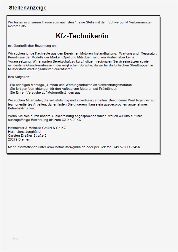 Bewerbung It Techniker Vorlage Wunderbar Bewerbung Kfz Techniker Berufseinsteiger
