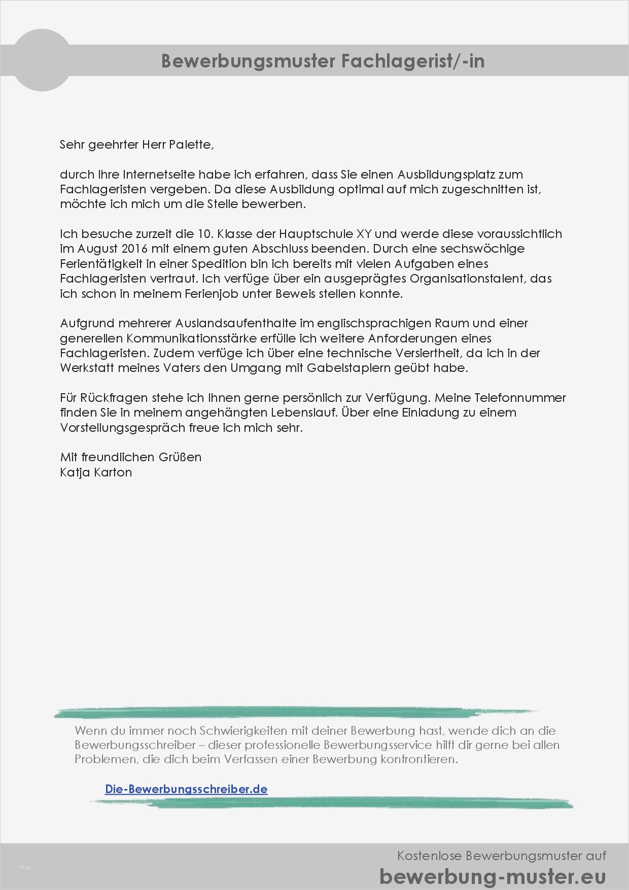 Bewerbung Kaufmann Für Spedition Und Logistikdienstleistung Vorlage Cool Kostenlose Bewerbungsvorlage – Fachlagerist In