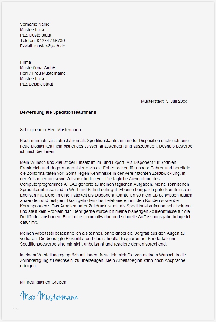 Bewerbung Kaufmann Für Spedition Und Logistikdienstleistung Vorlage Gut Bewerbung Speditionskaufmann Ausbildung Muster