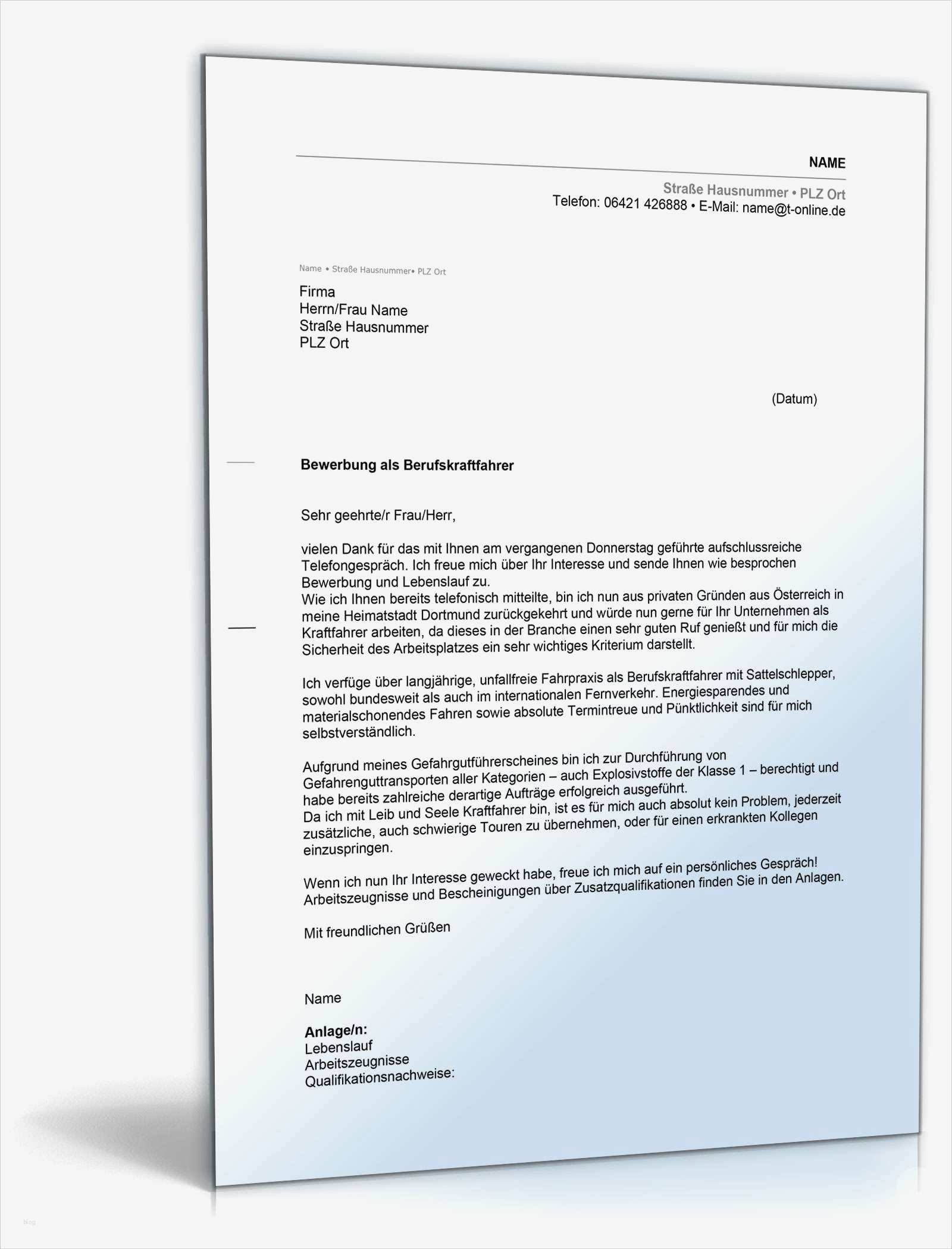 Anschreiben Bewerbung Berufskraftfahrer