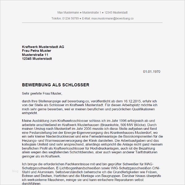 Bewerbung Meisterstelle Vorlage Beste Bewerbung Als Schlosser Schlosserin Bewerbung