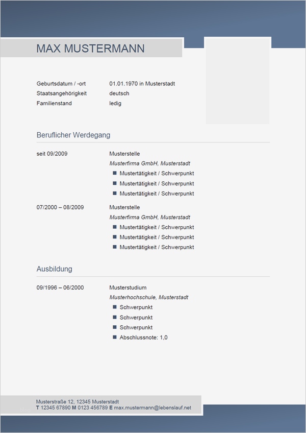 Bewerbungsvorlage Tabellarischer Lebenslauf