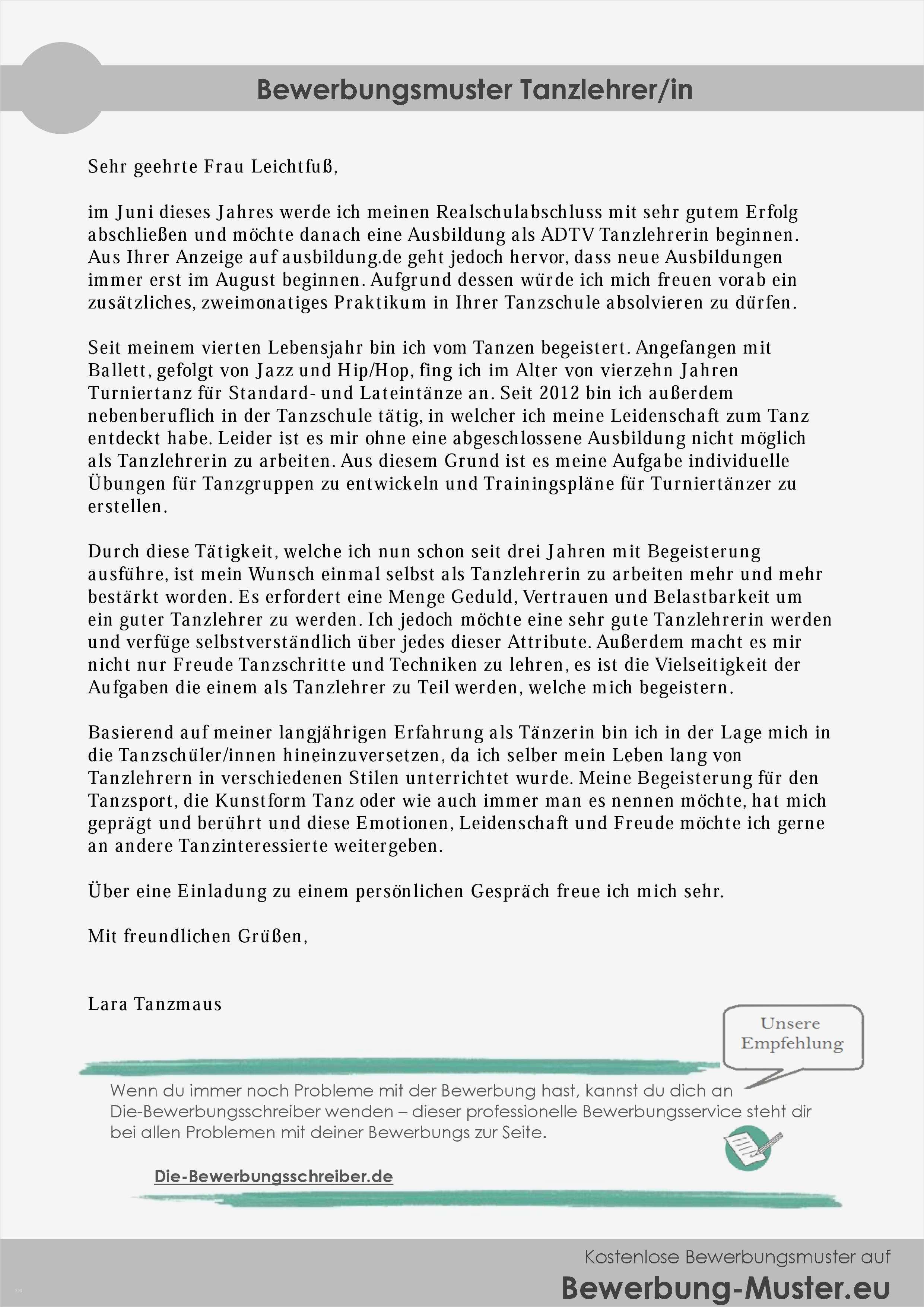 Bewerbung Zahntechniker Ausbildung Vorlage Genial Bewerbungsvorlage Tanzlehrer In